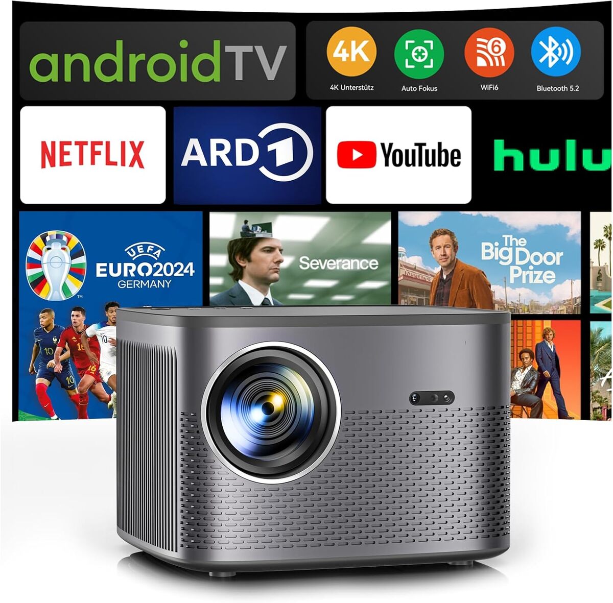 Gaimoo 4K Vidéoprojecteur WiFi Bluetooth 1080P Natif Portable Noir