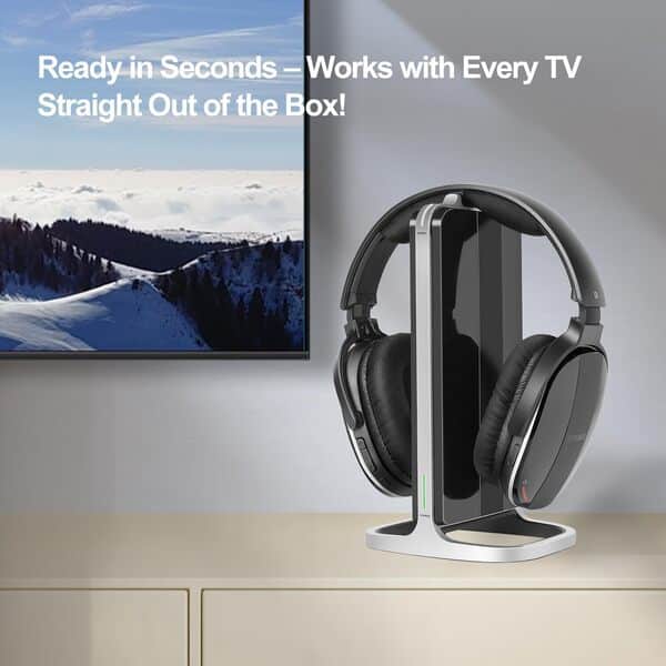 Daysnew Casque sans fil pour regarder la télévision avec station de chargement et émetteur RF, casque supra-auriculaire pour les personnes âgées, compatible avec tous les téléviseurs