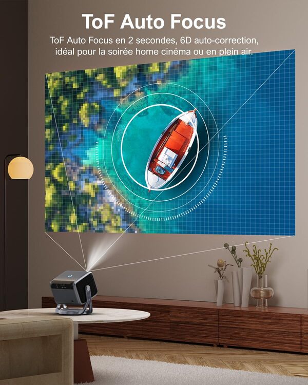 ULTIMEA Vidéoprojecteur 4K avec Dolby Audio, Projecteur Portable pour Android TV 11.0, Videoprojecteur avec Design sans Trépied à Gimbal 90°, 600 Lumens ANSI, Bluetooth, Nova C40