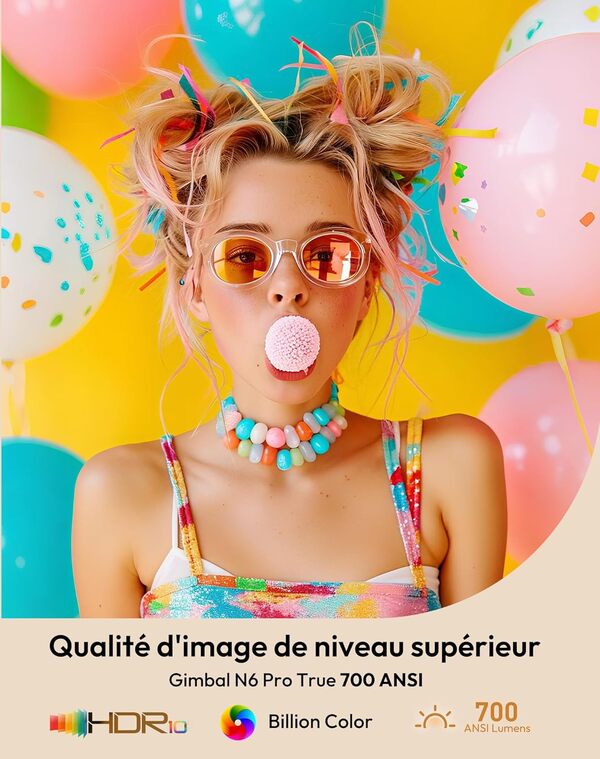 Xgody Gimbal N6 Pro Vidéoprojecteur Certifié Netflix, FHD 1080P Natif Projecteur Vidéo Bluetooth, Calibration Automatique d'Écran & Commande Vocale, 700 ANSI Luminosité, WiFi 6