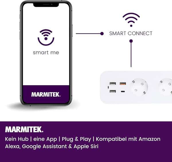 Alexa Multiprise - Marmitek Power LI - WiFi - 4 Prises / 3 USB / 1 USB-C - Charge Rapide 3.0 - Multiprise - Protection Contre Les surtensions - Compteur d'énergie - Fonctionne avec Google, Alexa