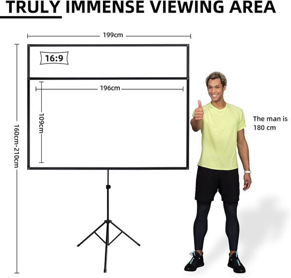 CCLIFE Ecran Videoprojecteur 90 Pouces, Écran de Projection TV et Home Cinema Toile Retroprojecteur sur Pied Enroulable Deroulant Manuel 4k HD 16/9 Piedaprès Support Trepied Sol