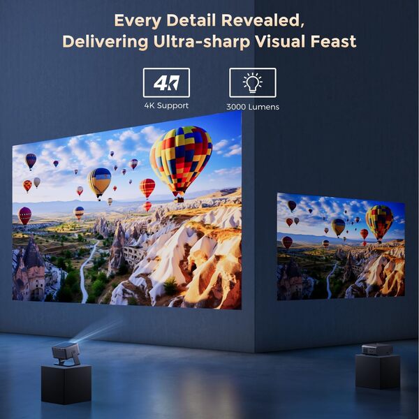Vidéoprojecteur 30 000 lumens 【Dolby Audio】 Vidéoprojecteur AMEELA 1080P avec WiFi et Bluetooth, Mise au Point Automatique/Correction trapézoïdale 100 000 + Applications et