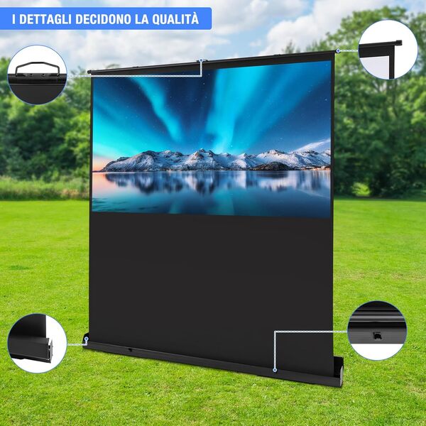 LUNICASHA Écran de projection de sol de 80 '', portable, rétractable manuellement, écran de projection 16:9, pour le home cinéma, hauteur réglable, pas de montage nécessaire 7XWDCJ8