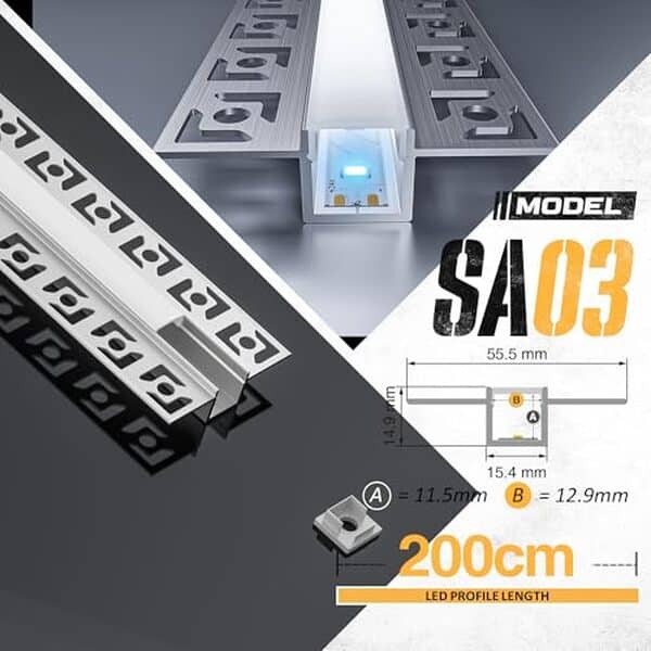 Découvrez en détail le profilé alu Geeklux SA03 40M et comment il optimise l'installation de votre ruban LED pour un éclairage parfait et personnalisé.