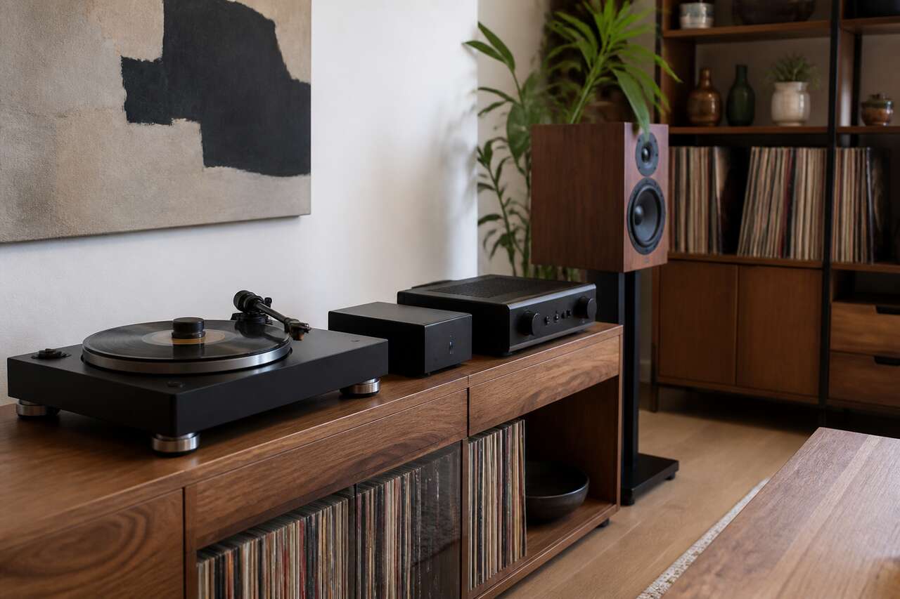 étapes pour brancher la platine vinyle au préampli phono